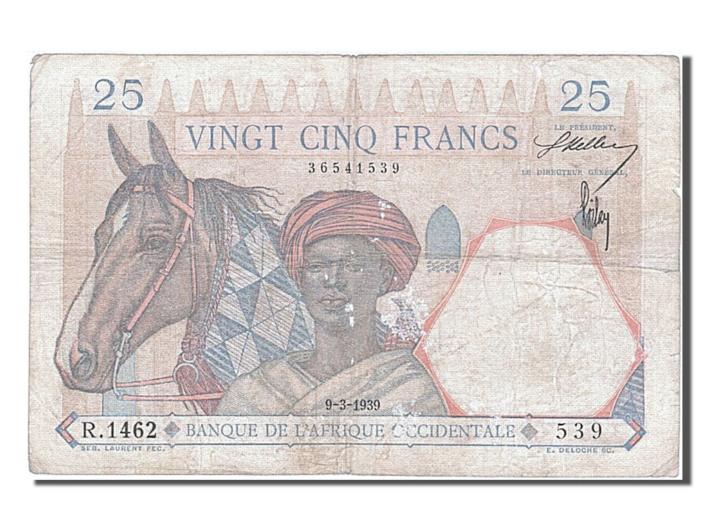 Afrique Occidentale, 25 Francs, type Cavalier Touareg - Lion