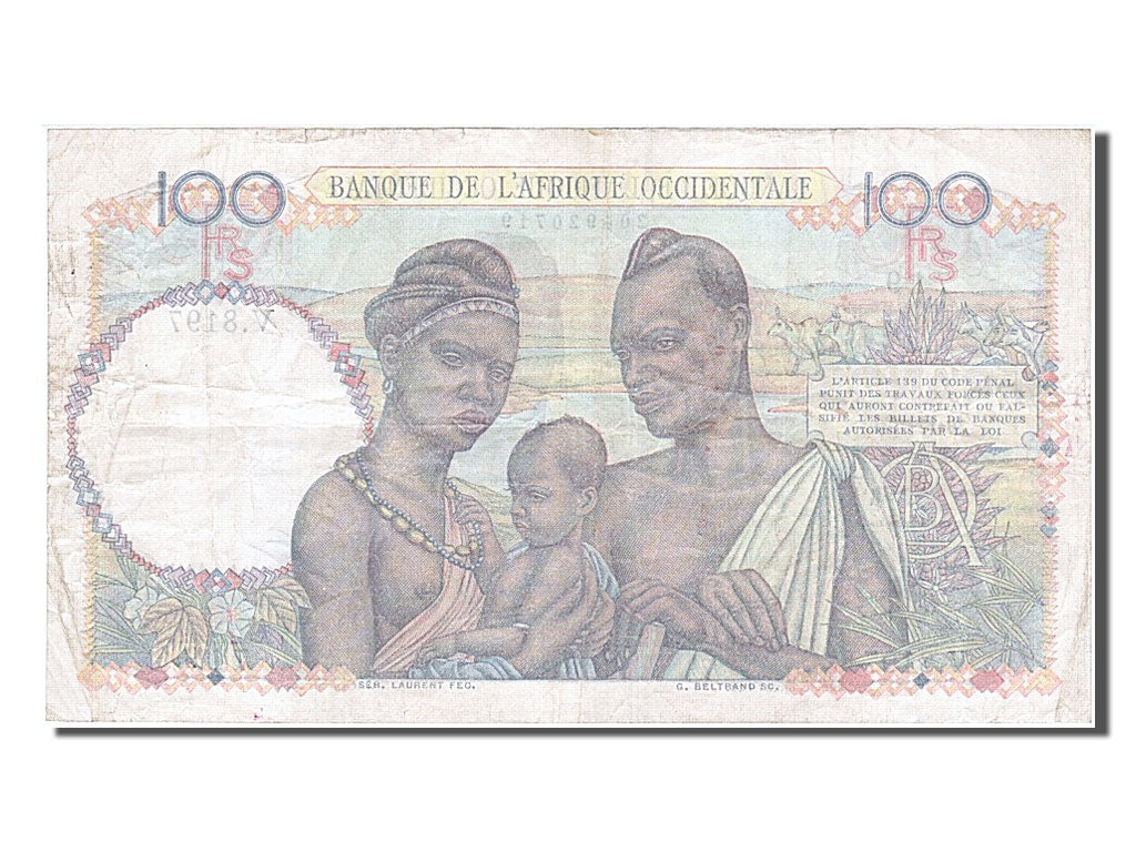 French West Africa, 100 Francs, 1949, KM #40, 1949-12-30, EF(40-45), V8197