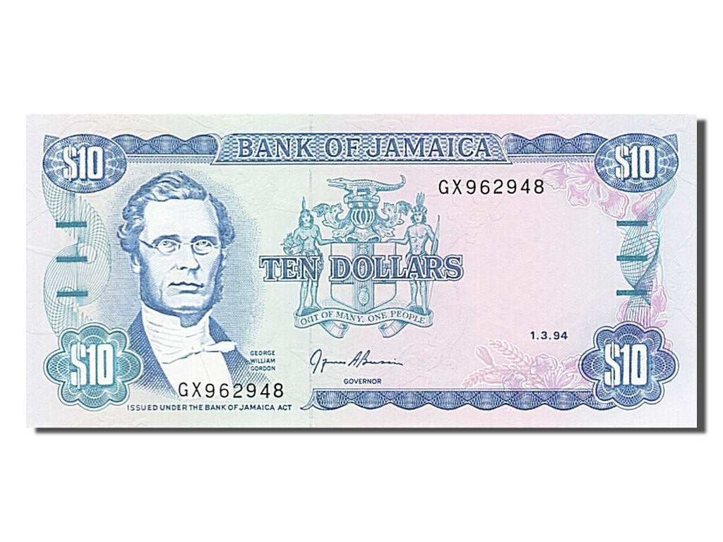 Jamaica, 10 Dollars, 1994, KM #71e, 1994-03-01, UNC(65-70), GX 962948