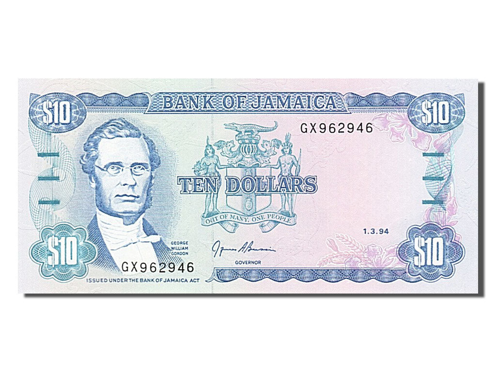 Jamaica, 10 Dollars, 1994, KM #71e, 1994-03-01, UNC(65-70), GX962946