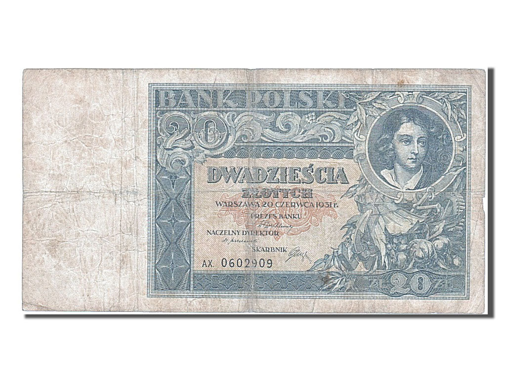 Poland, 20 Zlotych, 1931, KM #73, 1931-06-20, VF(20-25), AX 0602909