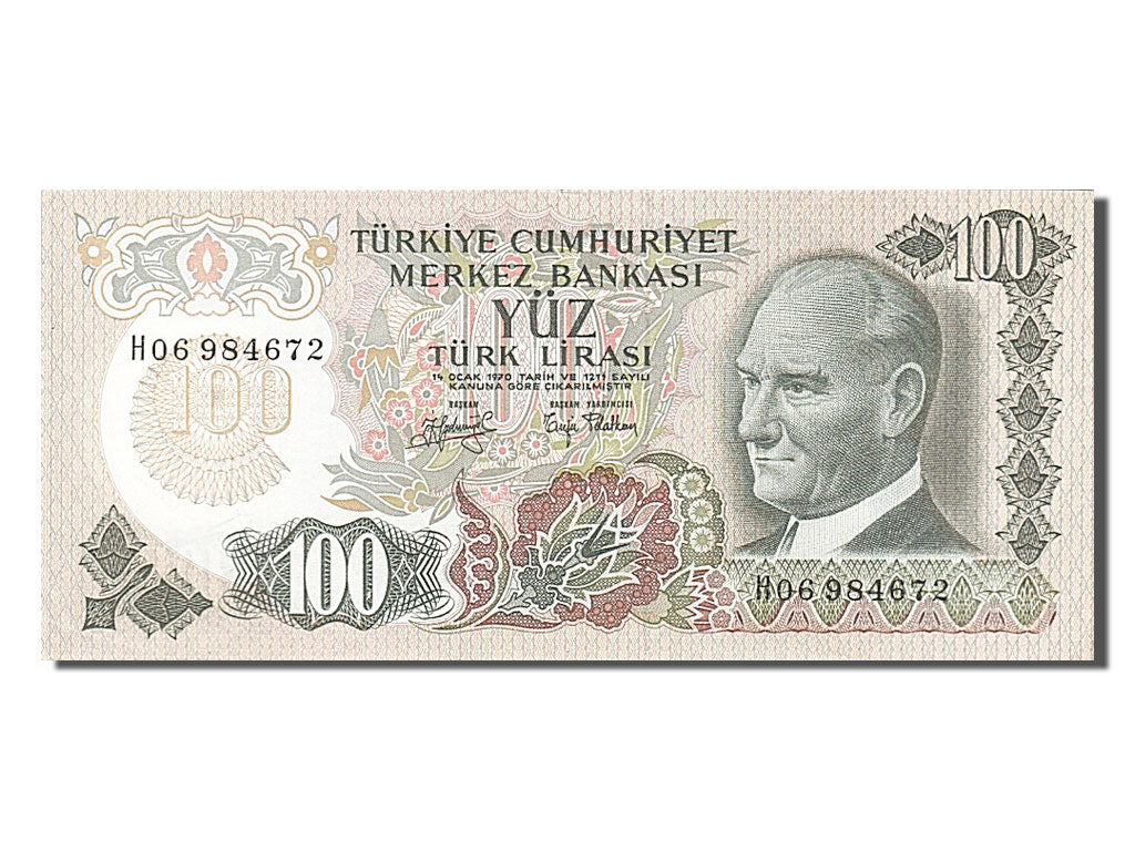 Turkey, 100 Lira, 1970, KM #189a, 1970-01-14, UNC(63), H06984672