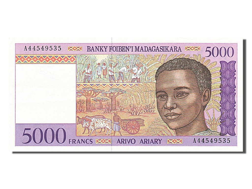 Madagascar, 5000 Francs = 1000 Ariary, 1995, KM #78a, AU(50-53), A 44549535
