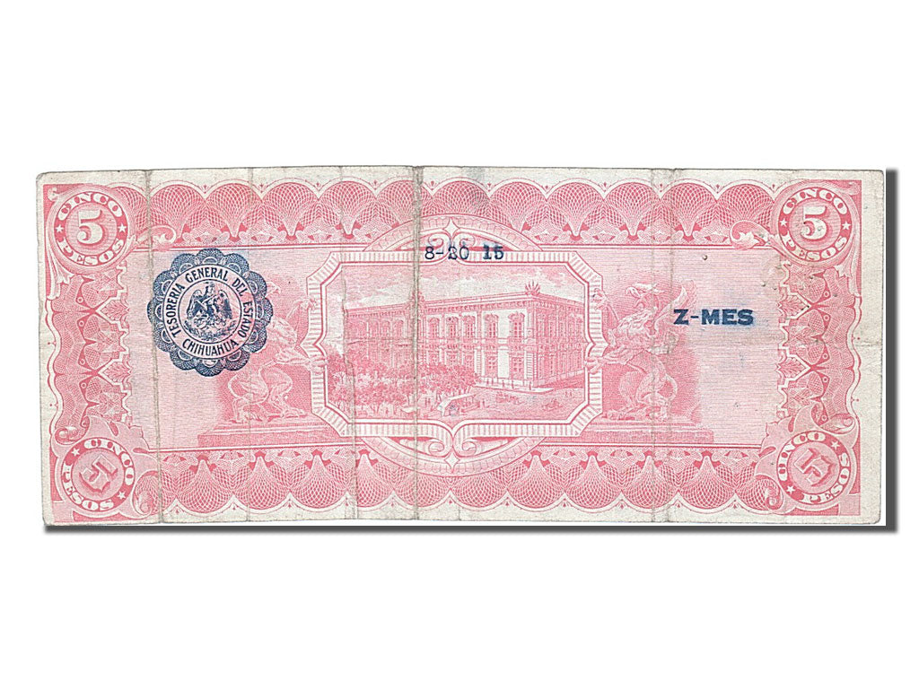 Messico - Rivoluzionario, 5 Pesos, 1915, 1915-08-20, MB+