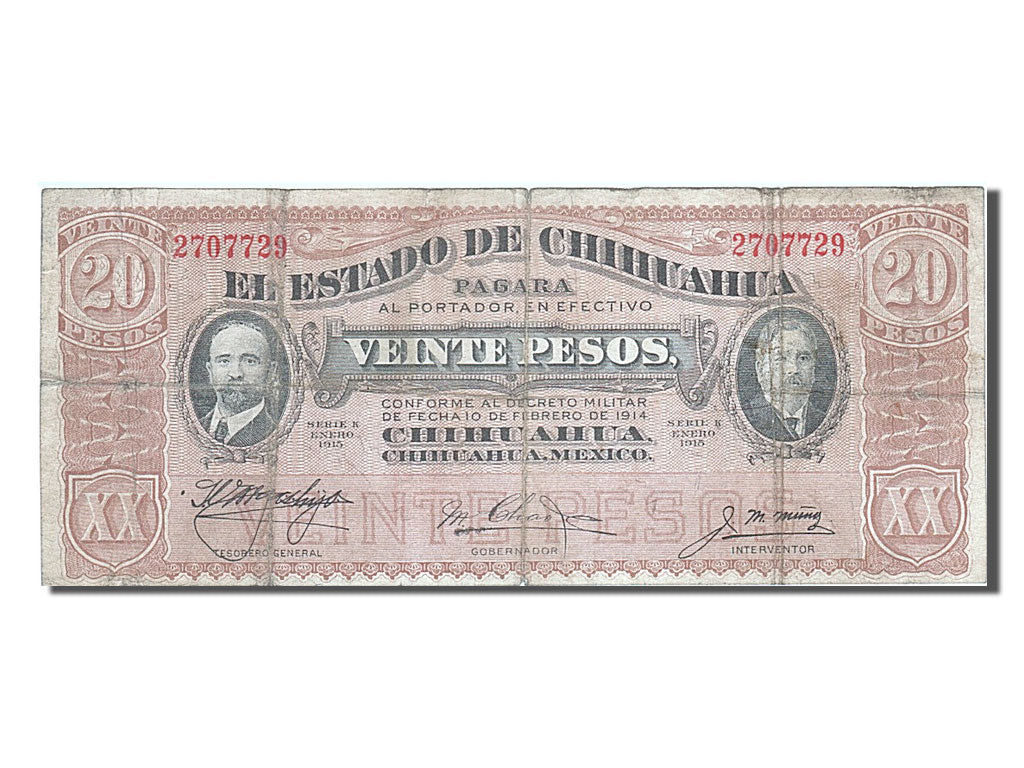 Banconote, Messico - Rivoluzionario, 20 Pesos, 1915, 1915-06-10, B+