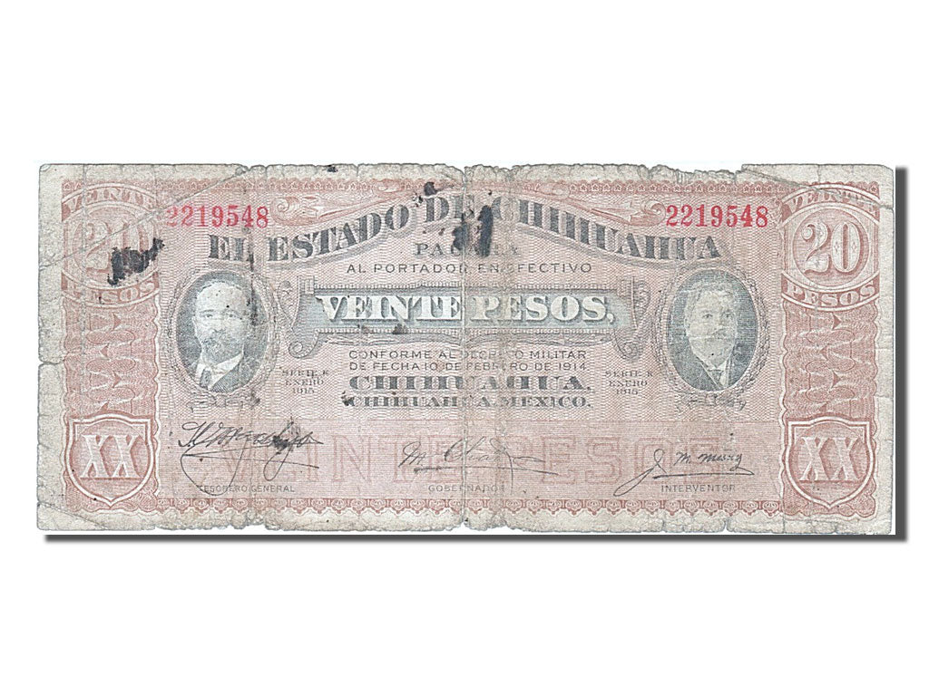 Mexico - Revolutionary, 20 Pesos, 1915, KM #S537b, 1915-07-20, VG(8-10), 2219548