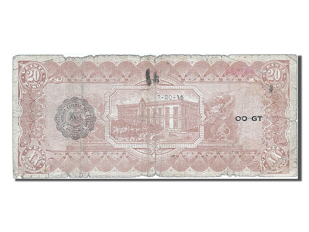 Mexico - Revolutionary, 20 Pesos, 1915, KM #S537b, 1915-07-20, VG(8-10), 2219548