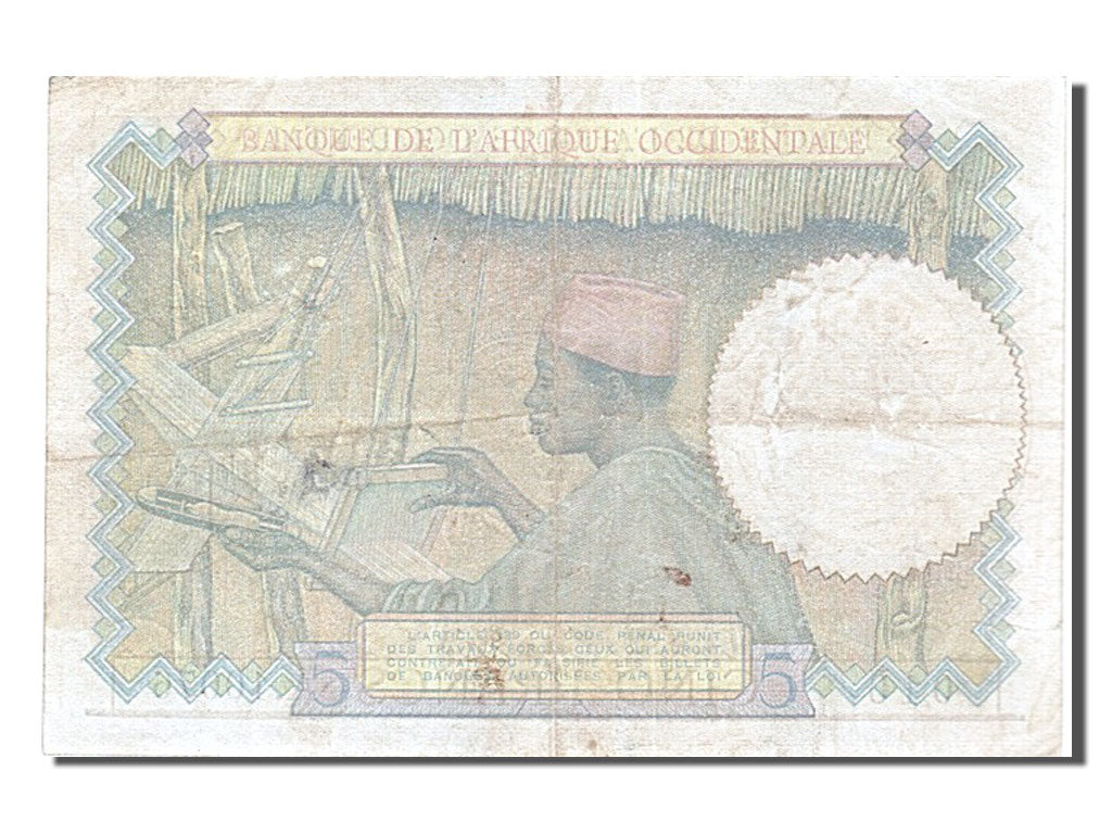Banknote, French West Africa, 5 Francs, 1942, 1942-06-15, EF(40-45)