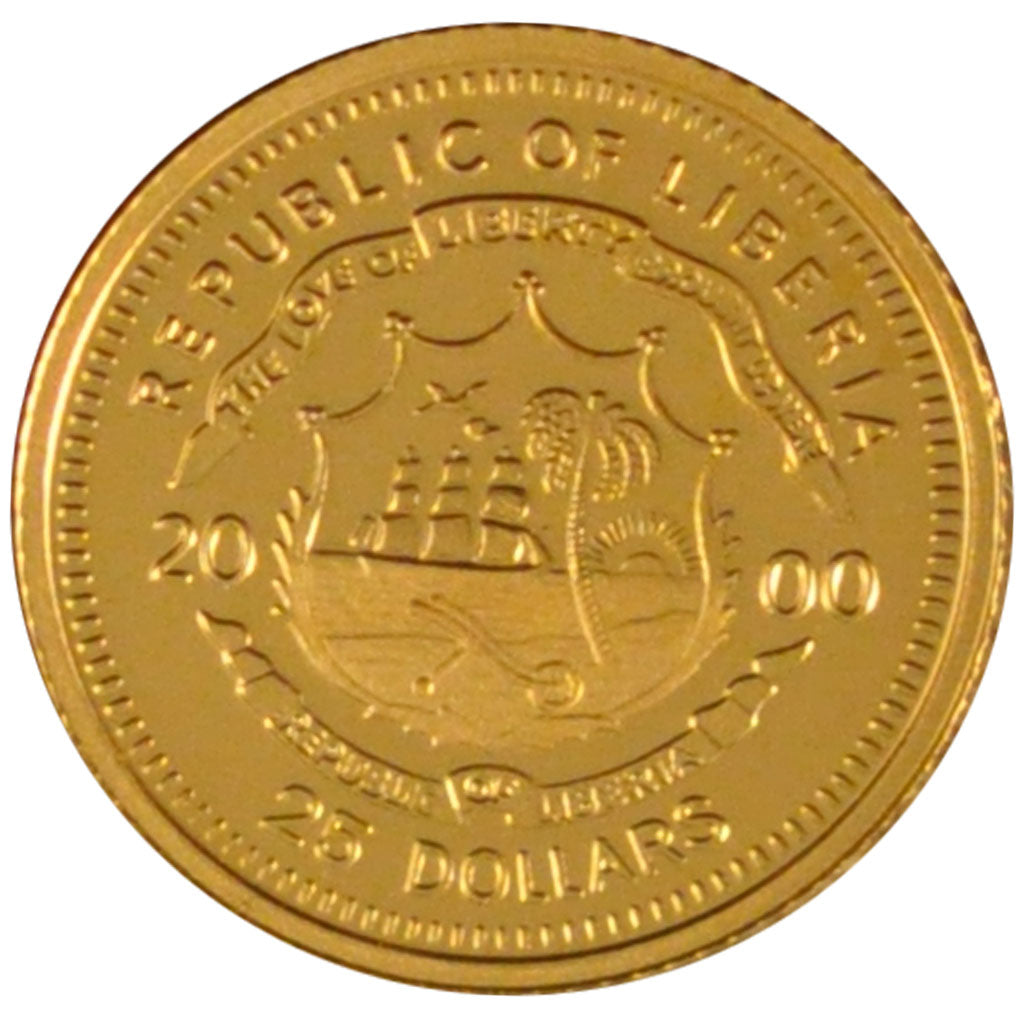Moneda, Liberia, 25 Dollars, 2000, FDC, Oro