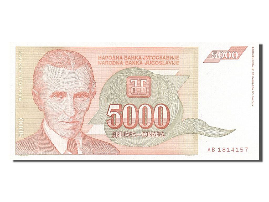 Geldschein, Jugoslawien, 5000 Dinara, 1993, VZ+
