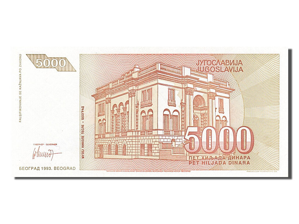 Geldschein, Jugoslawien, 5000 Dinara, 1993, VZ+