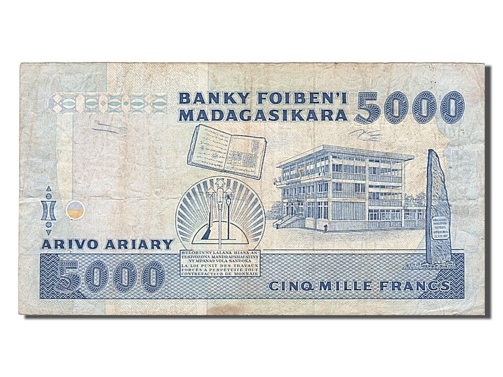 Madagascar, 5000 Francs = 1000 Ariary, 1988, KM #73a, VF(30-35), CD0283997