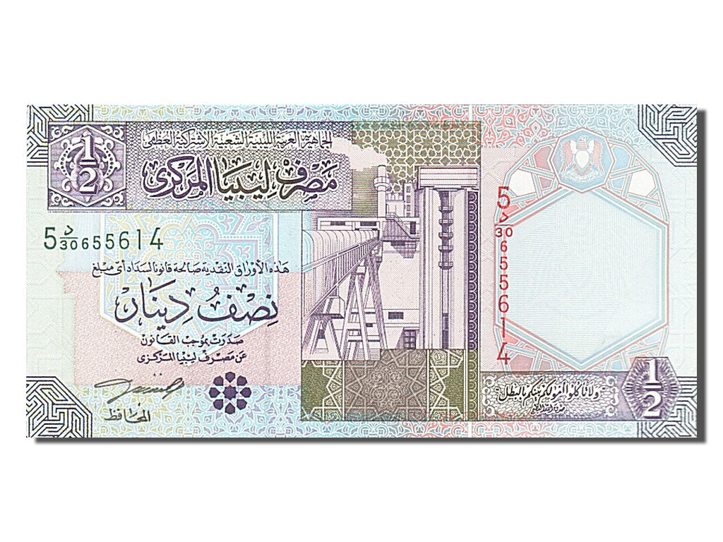 Banconote, Libia, 1/2 Dinar, 2002, FDS