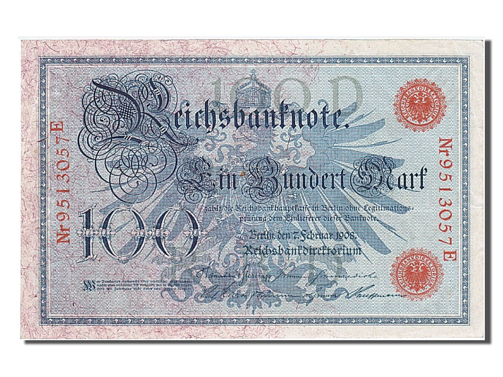 Germany, 100 Mark, 1908, KM #33a, 1908-02-07, AU(55-58), NR9513057E