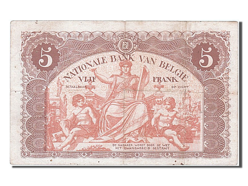 Belgium, 5 Francs, 1914, KM #75a, 1914-07-01, VF(20-25), D 945421