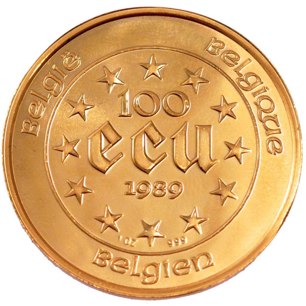 BELGIUM, 100 ECU, 1989, KM #175, MS(60-62), Gold, 37, 31.29
