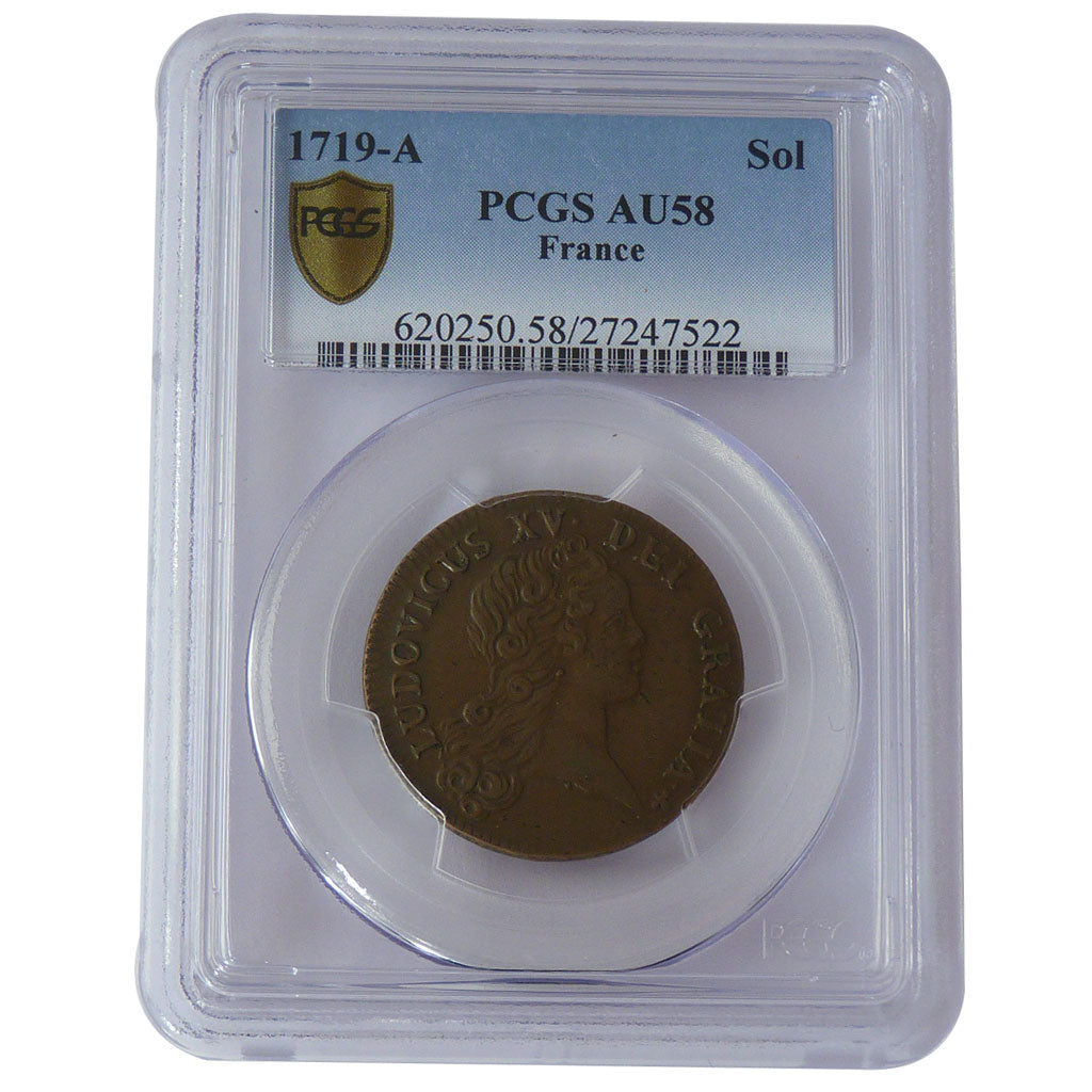FRANCE, Sol au buste enfantin, Sol, 1719, Paris, KM #439.1, graded, PCGS,...