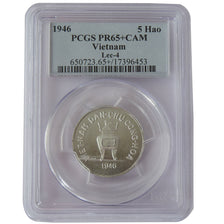 Vietnam, 5 Hao, 1946, graded, PCGS, MS(65-70), Aluminium, Lecompte #4, 2.50