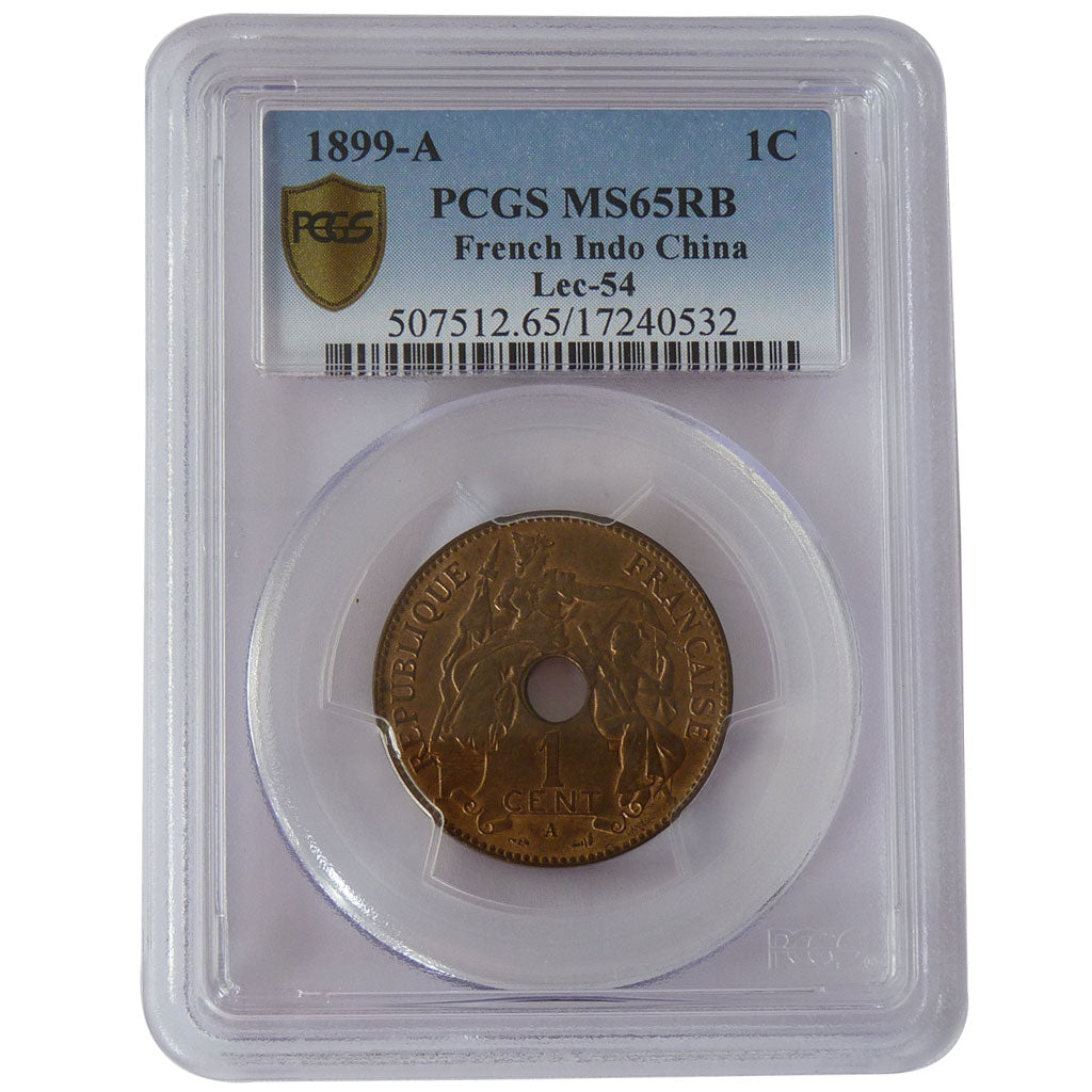 Indocina, 1 Cent, 1899, Paris, PCGS, FDC, Bronzo, graded, Lecompte:54