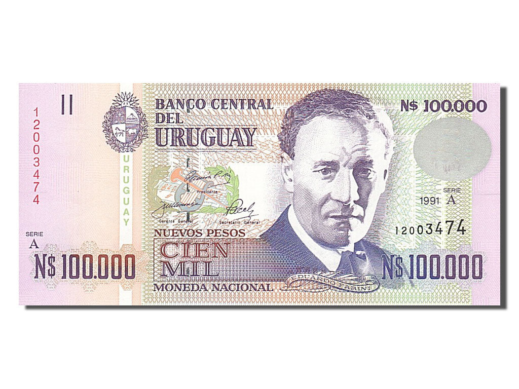 Banknote, Uruguay, 100,000 Nuevos Pesos, 1991, UNC(65-70)