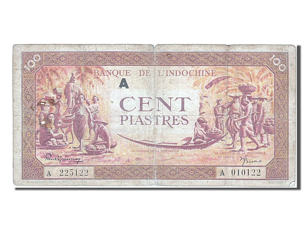 French Indo-China, 100 Piastres, 1942, KM #66, VF(20-25), A 225122