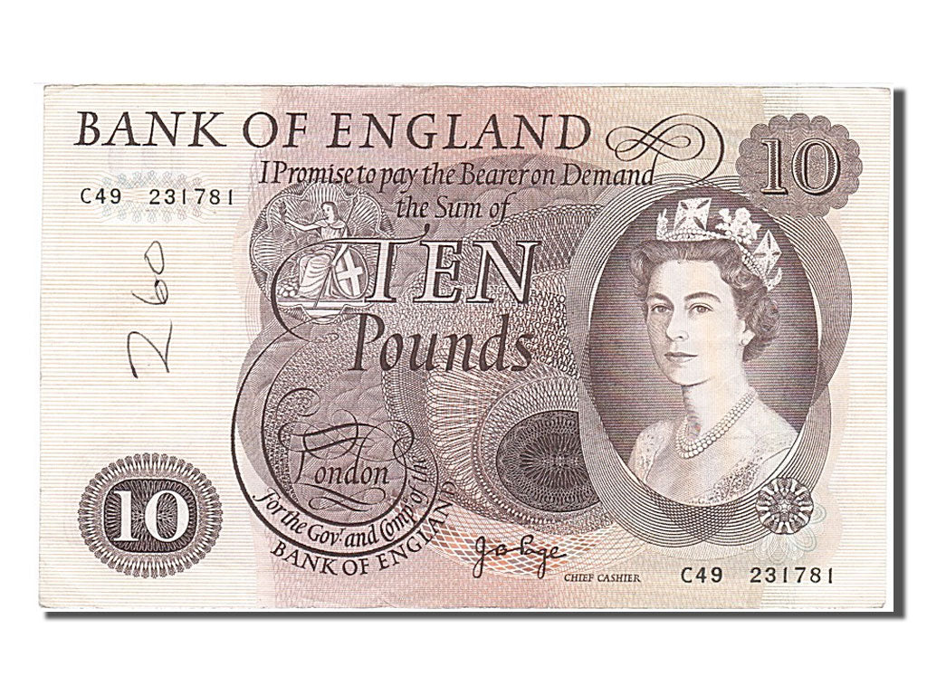 Geldschein, Großbritannien, 10 Pounds, 1970, SS+