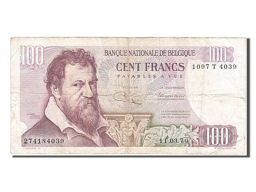 Belgium, 100 Francs, 1970, KM #134a, 1970-03-11, VF(20-25), 1097T4039
