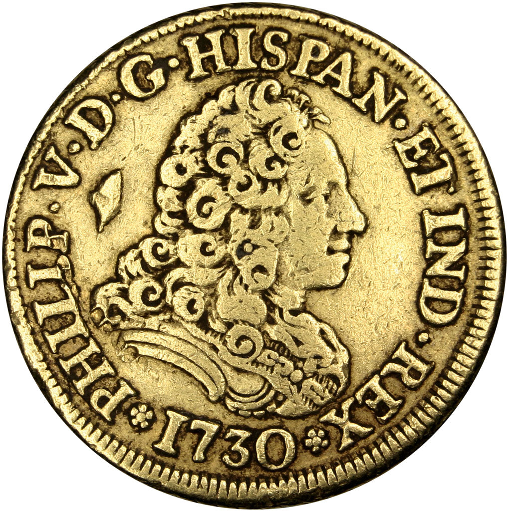 SPAIN, 2 Escudos, 1730, Madrid, KM #352, EF(40-45), Gold, 6.75