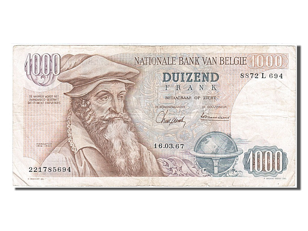 Belgium, 1000 Francs, 1967, 1967-03-16, VF(30-35), 8872L694