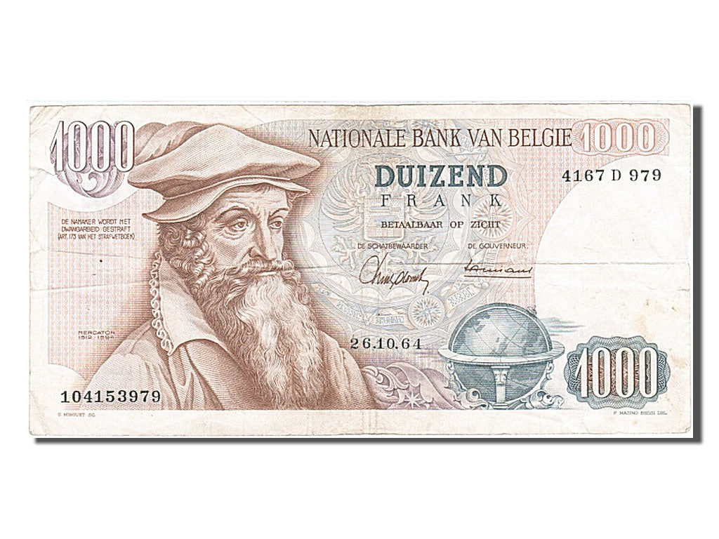 Belgium, 1000 Francs, 1964, KM #136a, 1964-10-26, VF(30-35), 4167D979