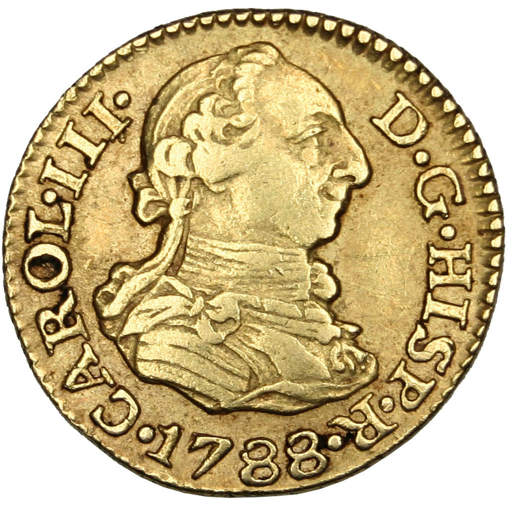 Coin, Spain, Charles III, 1/2 Escudo, 1788, Seville, AU(50-53), Gold, KM:425.2