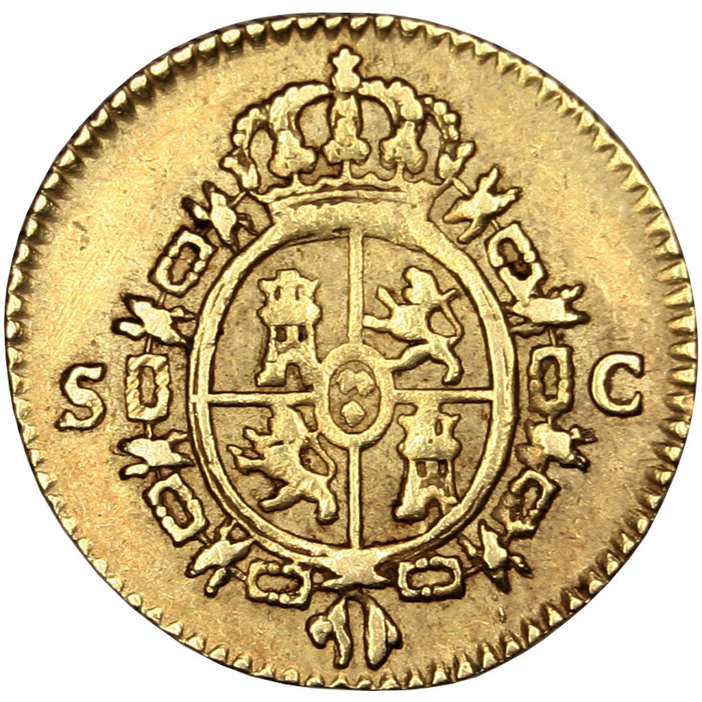 Coin, Spain, Charles III, 1/2 Escudo, 1788, Seville, AU(50-53), Gold, KM:425.2