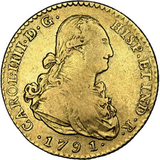 Spagna, Charles IV, 2 Escudos, 1791, Seville, MB+, Oro, KM:435.2