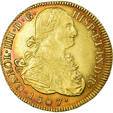 Moneta, Colombia, Charles IV, 8 Escudos, 1807, Popayan, BB+, Oro, KM:62.2