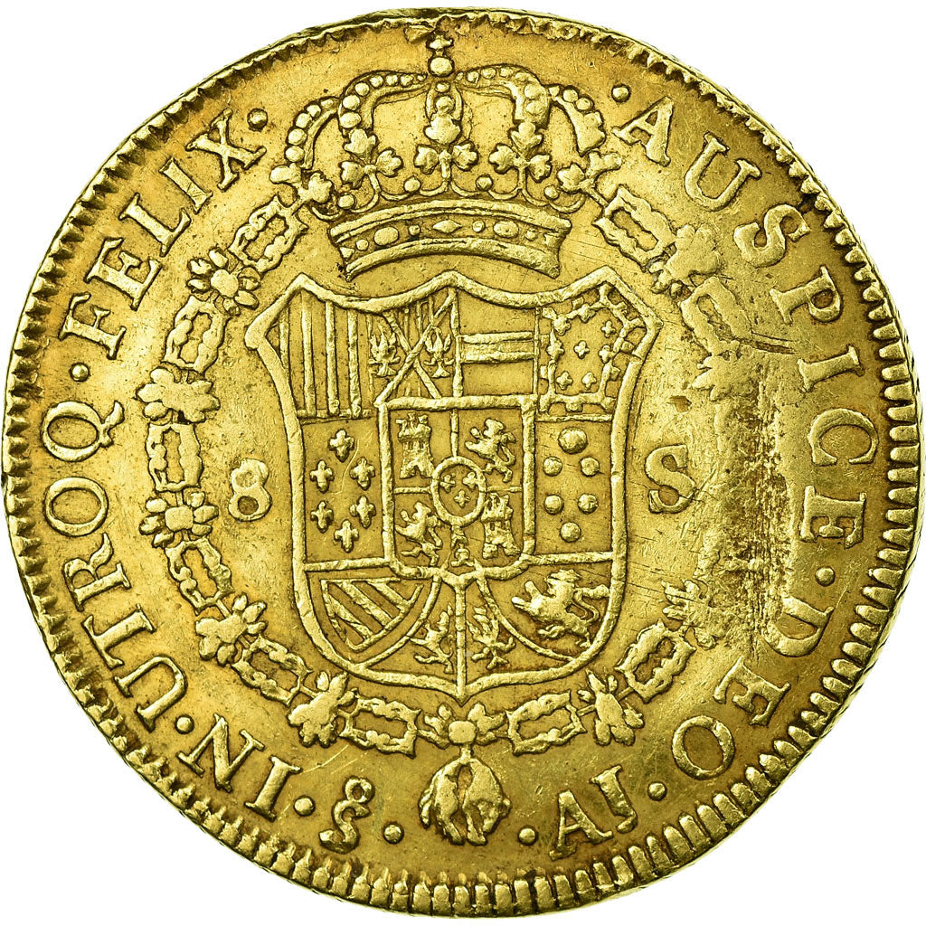 CHILE, Onza, 8 Escudos, 1800, Santiago, KM #54, VF(30-35), Gold, 37.5, 26.91
