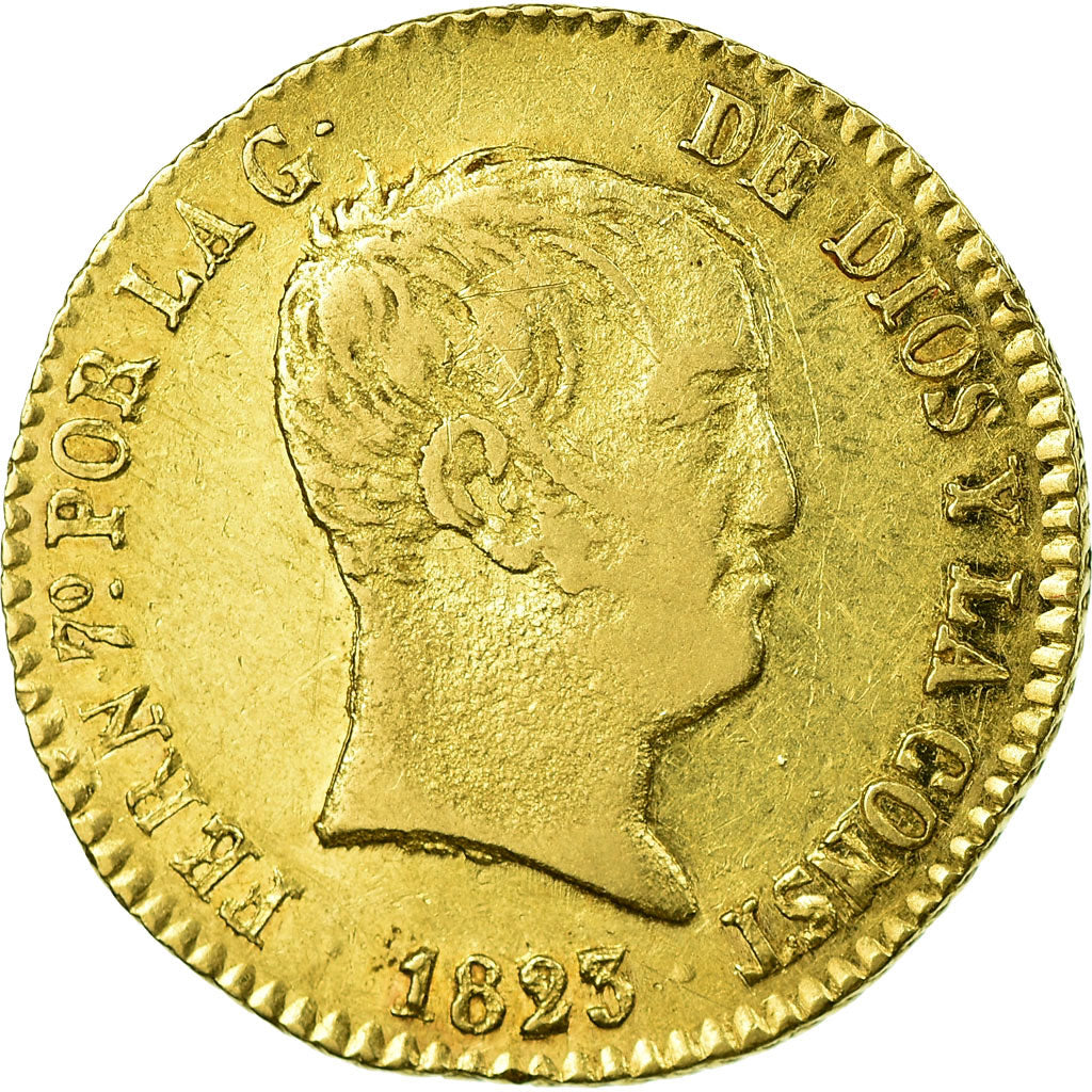 Coin, Spain, Ferdinand VII, 80 Reales, 1823, Barcelona, EF(40-45), Gold