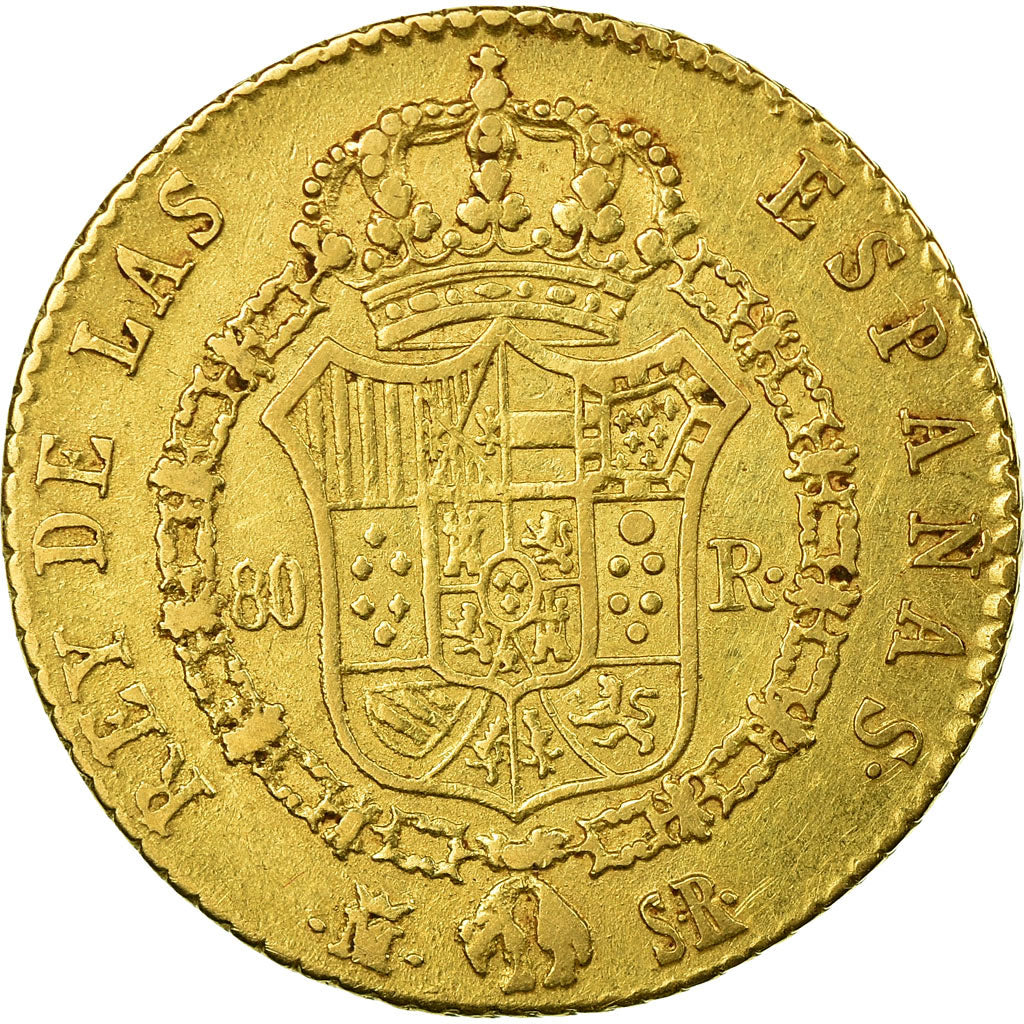 Monnaie, Espagne, Ferdinand VII, 80 Reales, 1822, Madrid, TB+, Or, KM:564.2