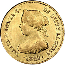 Spagna, Isabel II, 4 Escudos, 1867, Madrid, BB, Oro, KM:631.1