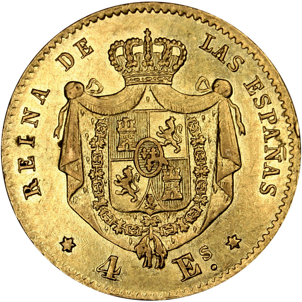 Spagna, Isabel II, 4 Escudos, 1867, Madrid, BB, Oro, KM:631.1