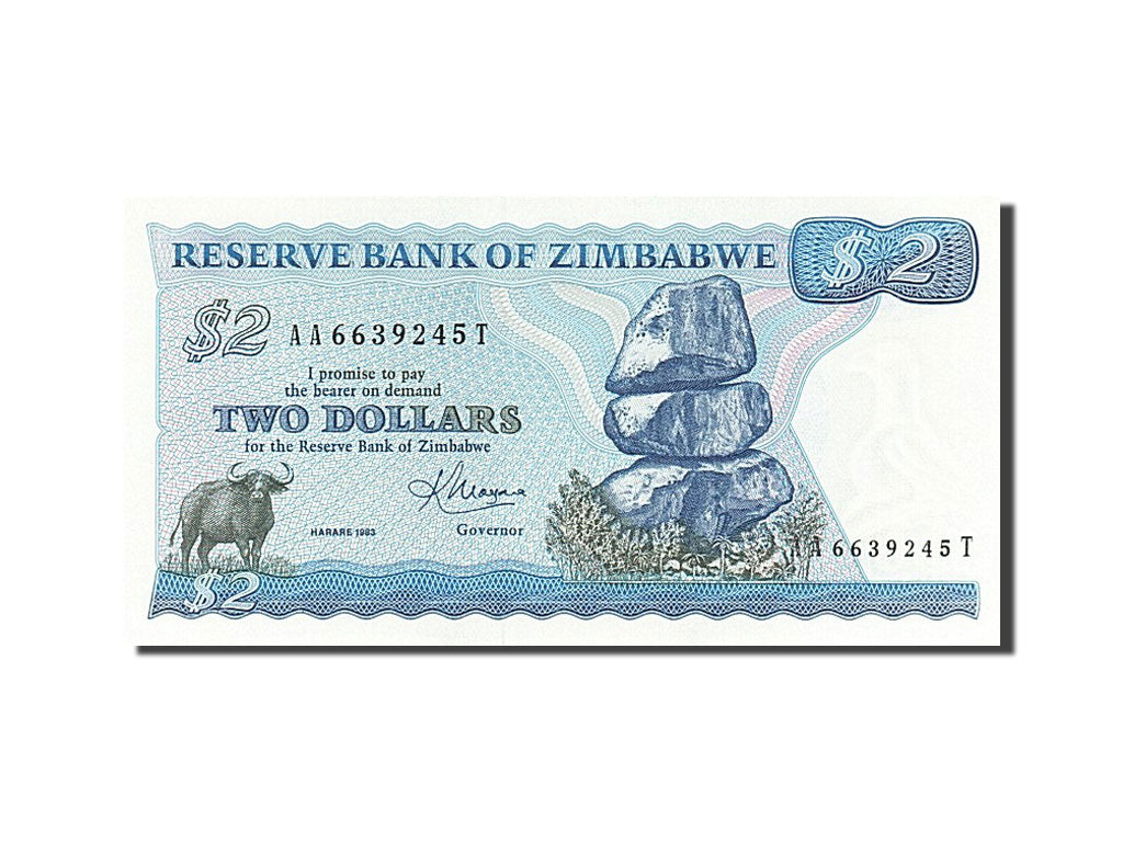 Geldschein, Simbabwe, 2 Dollars, 1983, UNZ