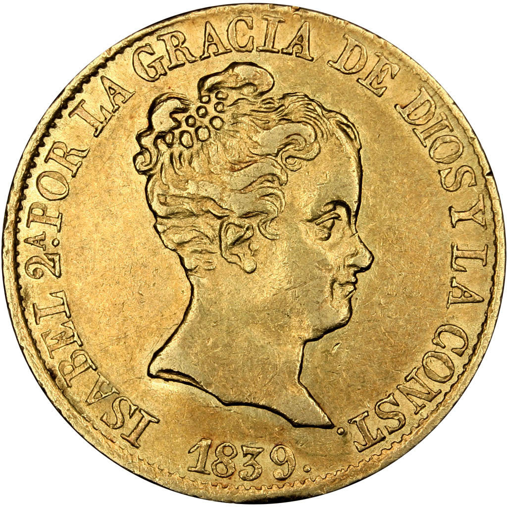 Coin, Spain, Isabel II, 80 Reales, 1839, Barcelone, EF(40-45), Gold, KM:578.1