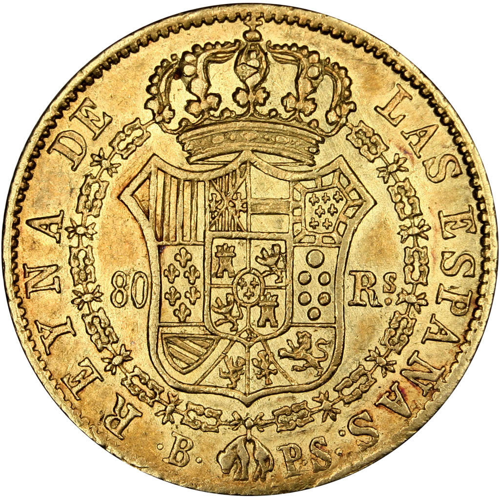 Coin, Spain, Isabel II, 80 Reales, 1839, Barcelone, EF(40-45), Gold, KM:578.1