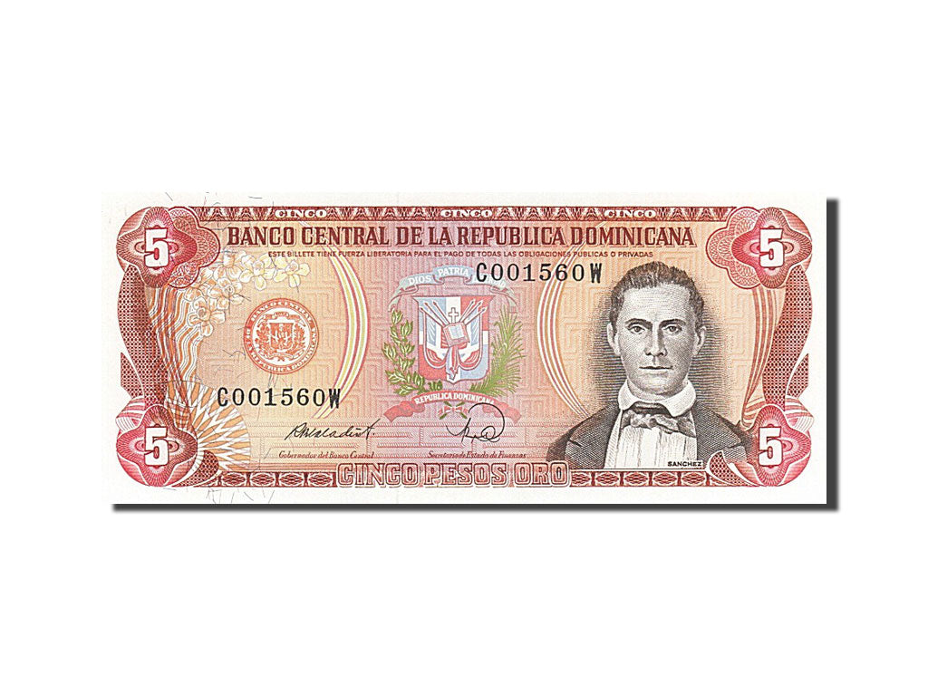 Billet, Dominican Republic, 5 Pesos Oro, 1988, NEUF