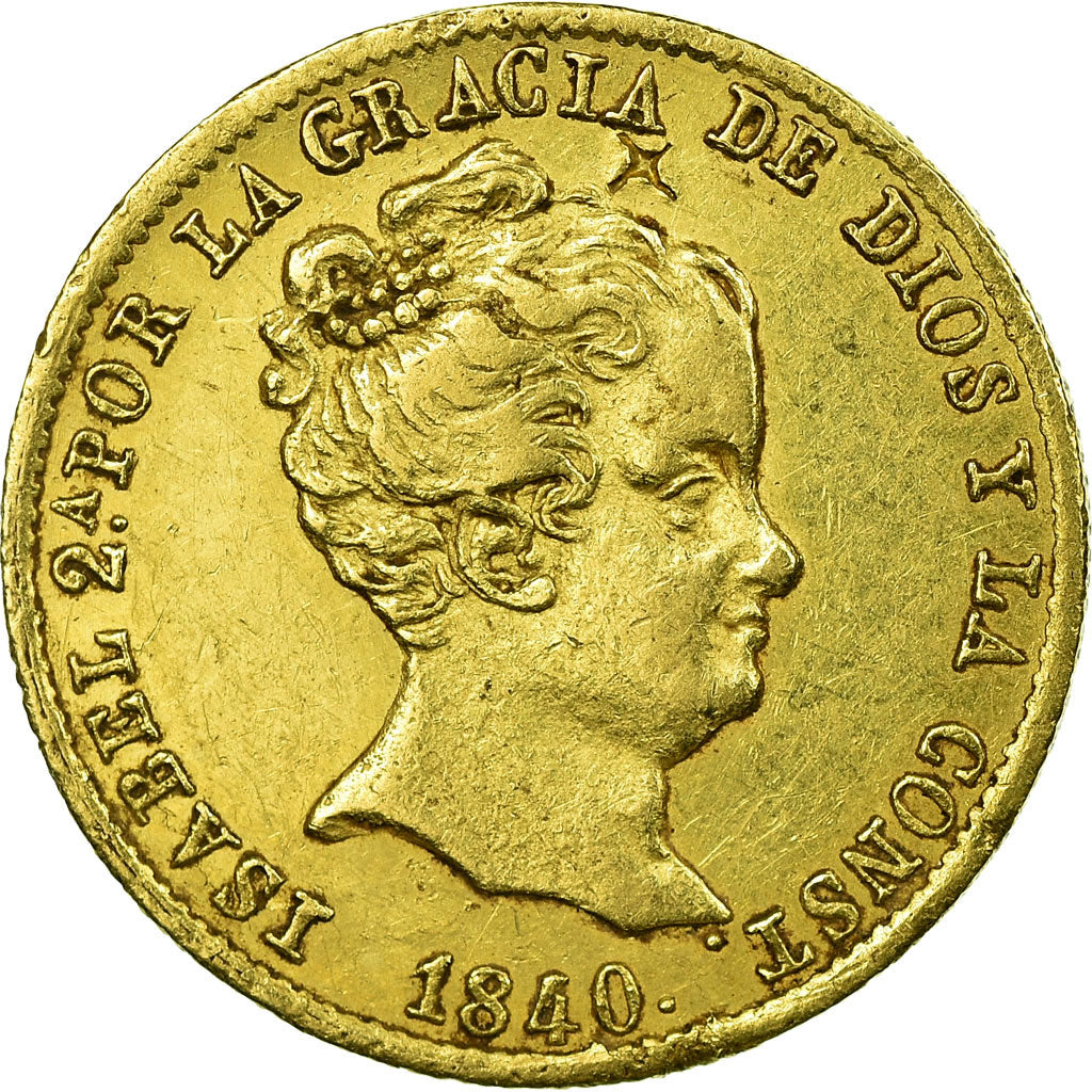 Moneta, Spagna, Isabel II, 80 Reales, 1840, Barcelone, BB, Oro, KM:578.1