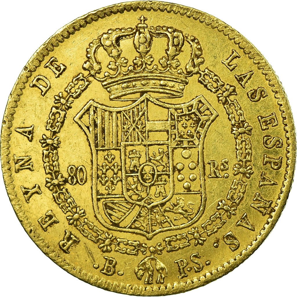 Moneta, Spagna, Isabel II, 80 Reales, 1840, Barcelone, BB, Oro, KM:578.1