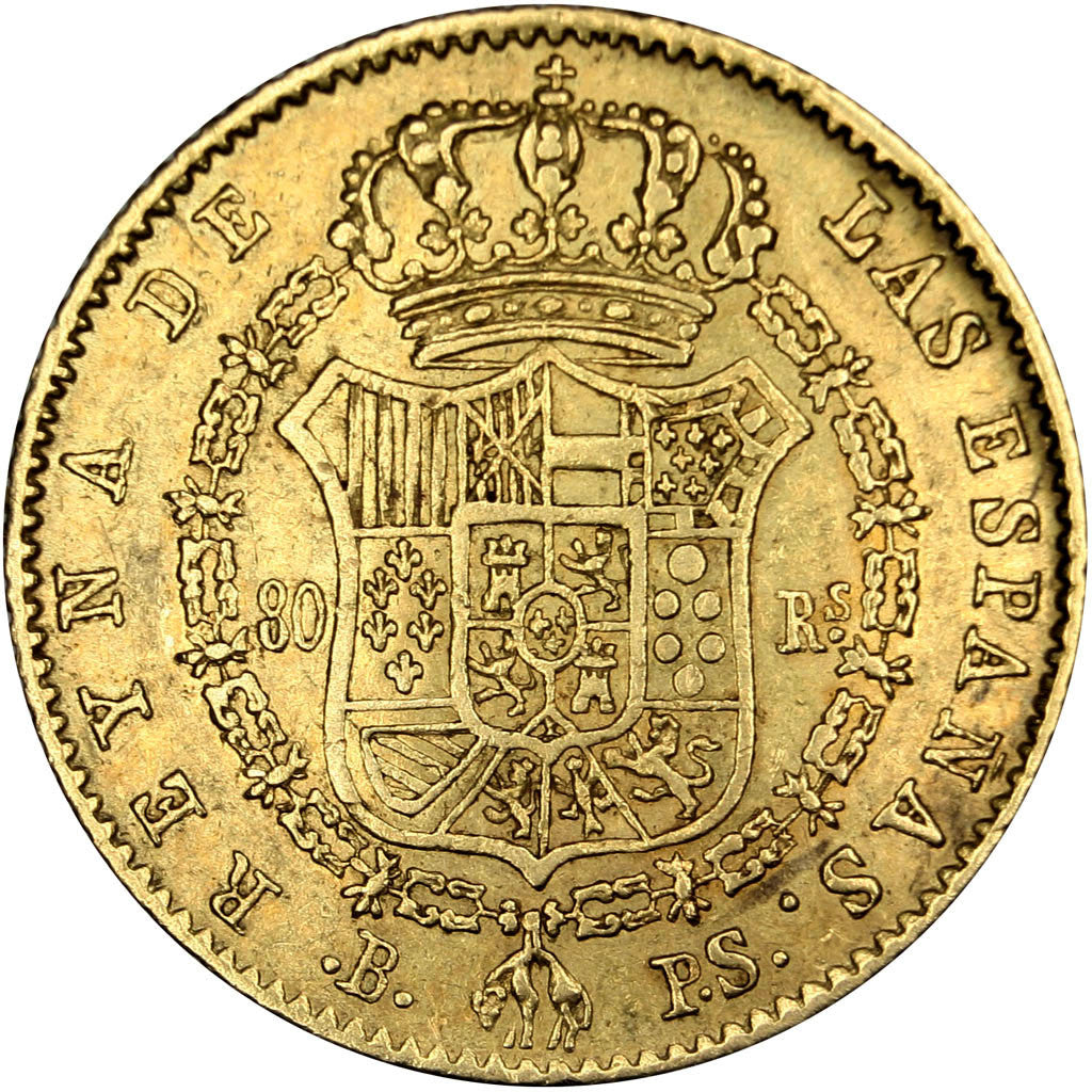 Coin, Spain, Isabel II, 80 Reales, 1844, Barcelone, EF(40-45), Gold, KM:578.1