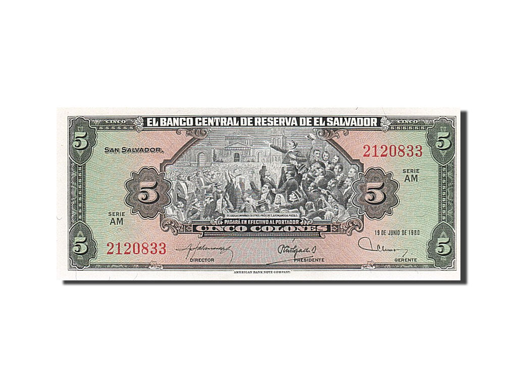 El Salvador, 5 Colones, 1980, KM #132A, 1980-06-19, UNC(65-70), 2120833