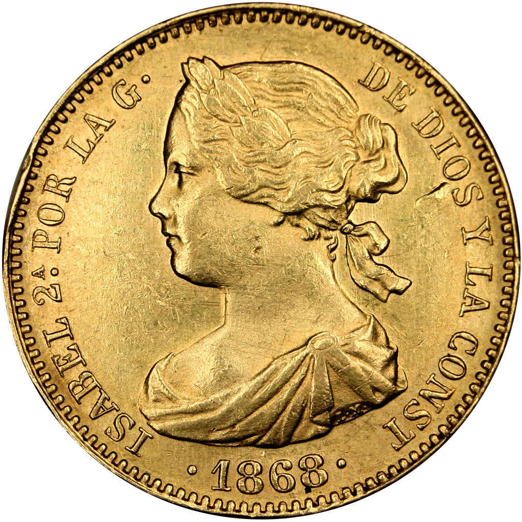 SPAIN, 10 Escudos, 1873, Madrid, KM #636.3, AU(50-53), Gold, 8.38