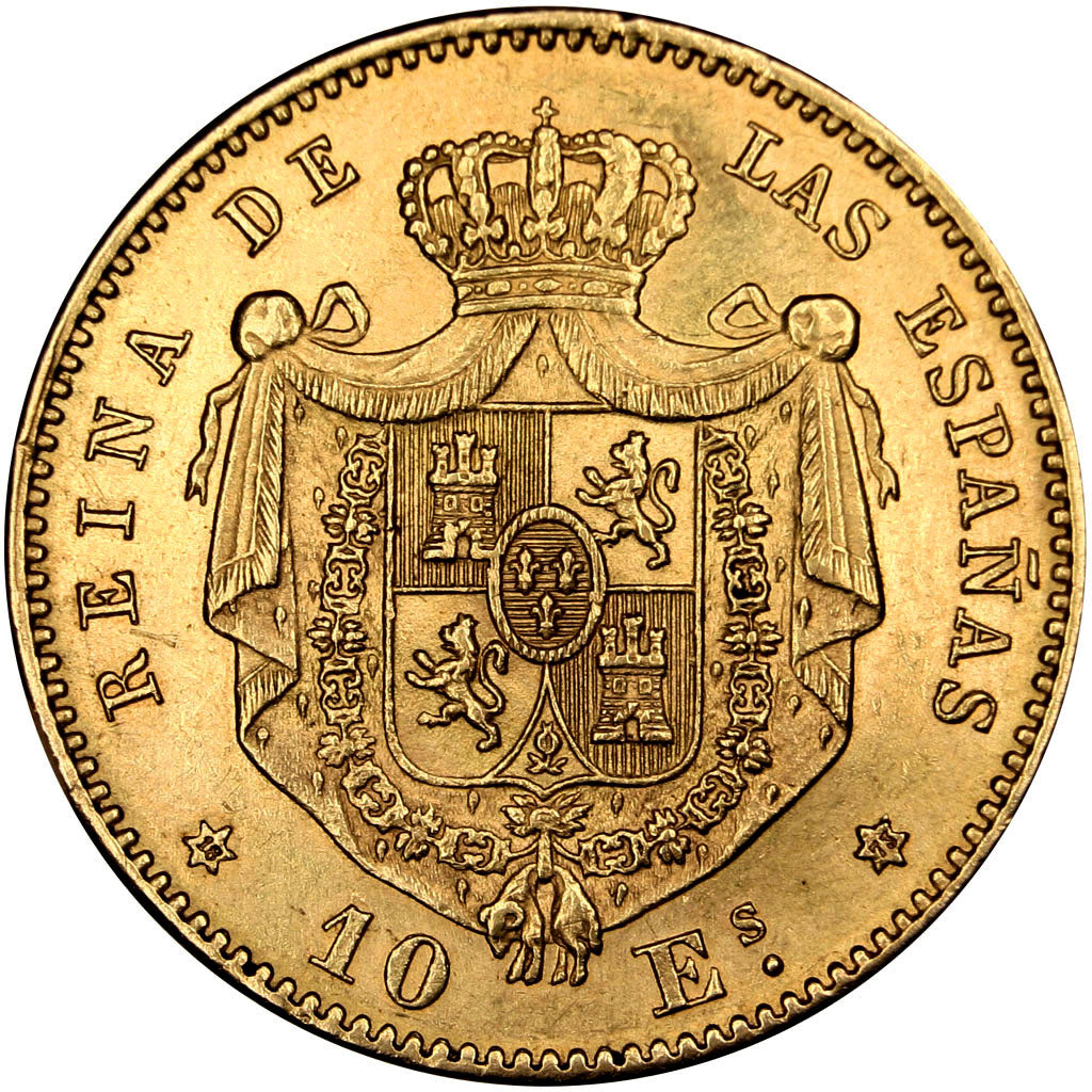 SPAIN, 10 Escudos, 1873, Madrid, KM #636.3, AU(50-53), Gold, 8.38
