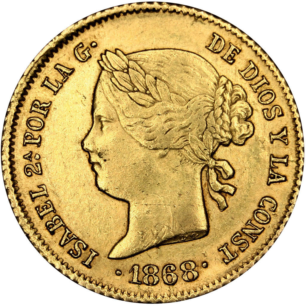 PHILIPPINES, 4 Pesos, 1868, KM #144, AU(50-53), Gold, 6.79